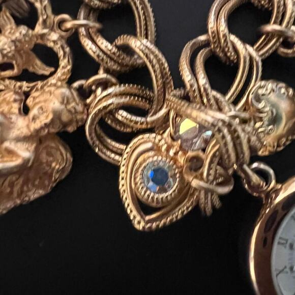 Vintage Kirks Folly Secret Of The Seven Angels Goldtone Charm Watch Bracelet SZ7 - Picture 10 of 16